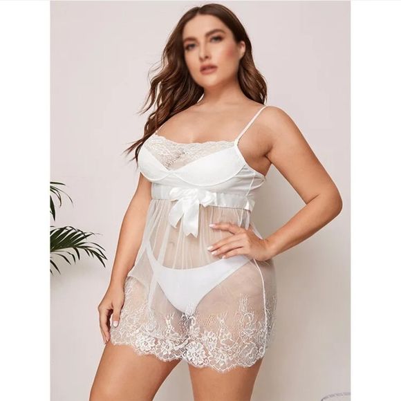 Plus-Size-Sexy-Lingerie-Women's-Lace-Sleepwear-Sheer-Teddy-Babydoll-Nightwear-US - Picture 5 of 6